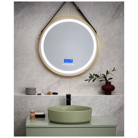 Specchio Da Bagno Con Luce Led Darois 60 Cm 60 Cm Con Altoparlante Bluetooth Integrato Oro - Foto 1