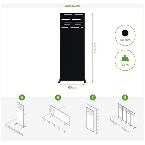 Set Di 3 Pannelli Decorativi Veleta Nero H.160cm Motivi Sul Piano - Foto 8