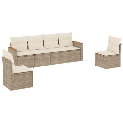 Set Divano Da Giardino 6 Pz Con Cuscini Beige In Polyrattan - Foto 2