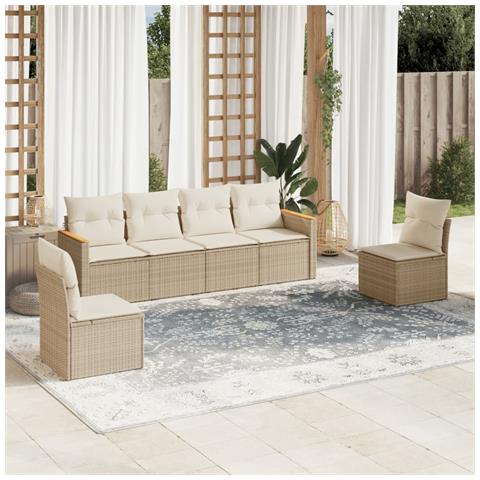 Set Divano Da Giardino 6 Pz Con Cuscini Beige In Polyrattan - Foto 1
