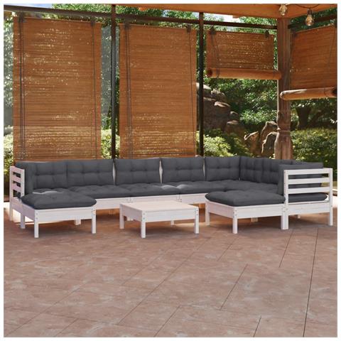 Lusso Casadino -  Set Divani Da Giardino 10 Pz Con Cuscini Bianchi Legno Di Pino - Foto 8