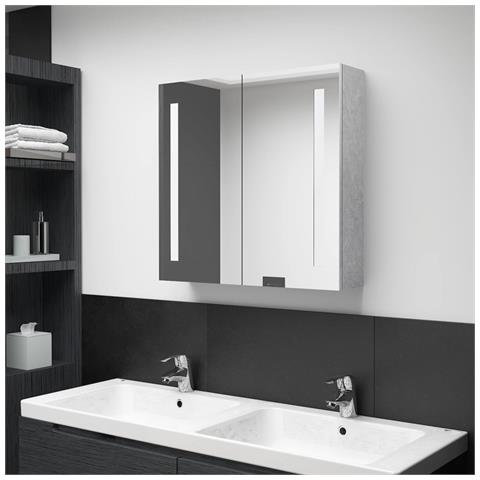 Lusso Casadino -  Armadietto Bagno Con Specchio E Led Grigio Cemento 62x14x60 Cm - Foto 8
