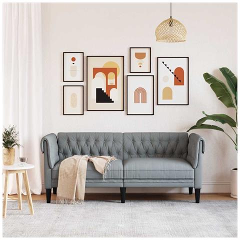 Lusso Casadino -  Divano Chesterfield A 2 Posti Grigio Chiaro In Tessuto - Foto 2