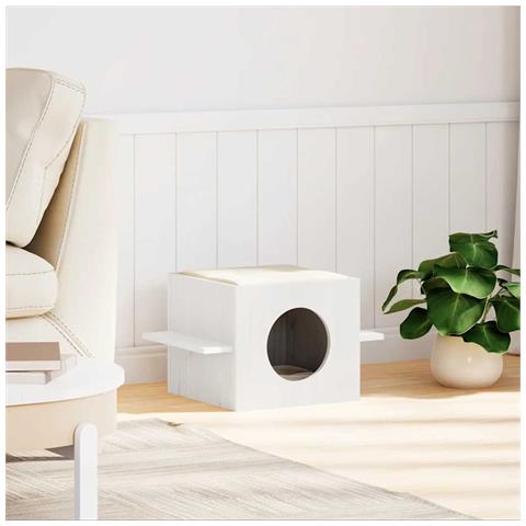 Cuccia per Gatti Bianca 51x35x30 cm in Legno Massello di Pino - Foto 2