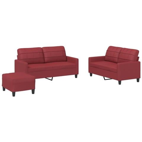 Set di Divani 3 pz con Cuscini Rosso Vino in Similpelle - Foto 1