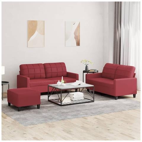 Set di Divani 3 pz con Cuscini Rosso Vino in Similpelle - Foto 2
