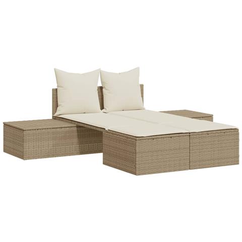 Lettino Prendisole con Cuscini Beige in Polyrattan - Foto 1