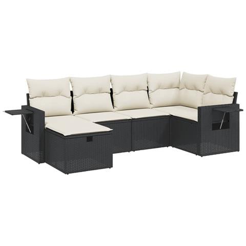 Set Divano da Giardino 6 pz con Cuscini Nero in Polyrattan - Foto 1