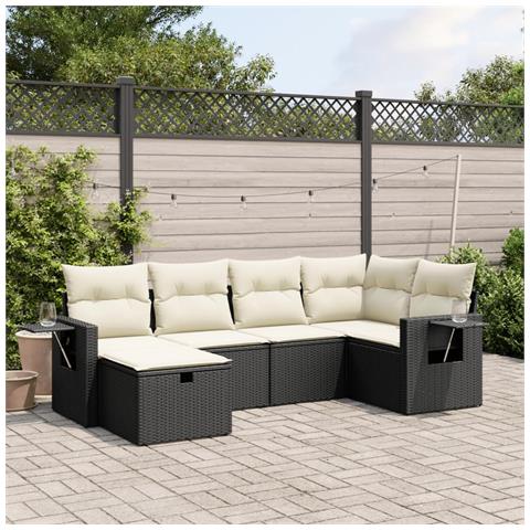 Set Divano da Giardino 6 pz con Cuscini Nero in Polyrattan - Foto 2