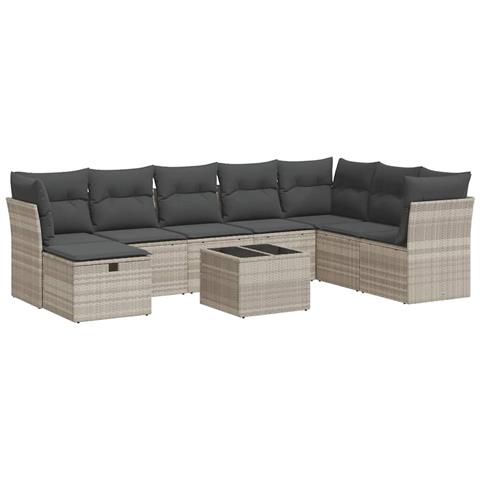 Set Divano da Giardino 9pz con Cuscini Grigio Chiaro Polyrattan - Foto 1