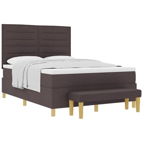 Letto Box Spring con Materasso e Panca Marrone Scuro 160x200 cm Tessuto - Foto 1