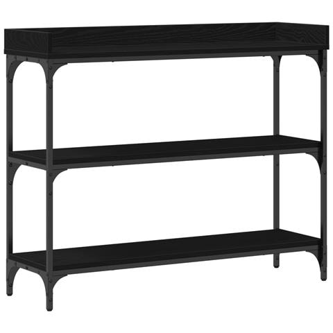 Tavolino Consolle Nero Rovere 100x30x80 cm Legno Ingenerizzato e Acciaio - Foto 1