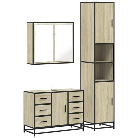 Set Mobili da Bagno 3 pz Rovere Sonoma in Legno Multistrato - Foto 1