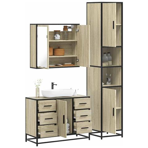 Set Mobili da Bagno 3 pz Rovere Sonoma in Legno Multistrato - Foto 2