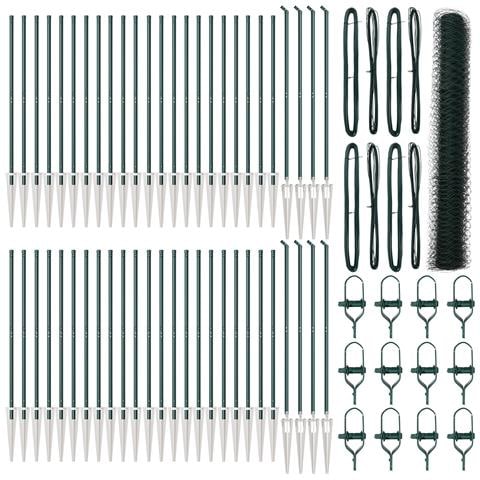 Recinzione Esagonale Verde 1,2x100 m Acciaio, Pali per Recinzione con Punta 13 pcs Ø32 mm 140 cm Acciaio Zincato - Foto 1