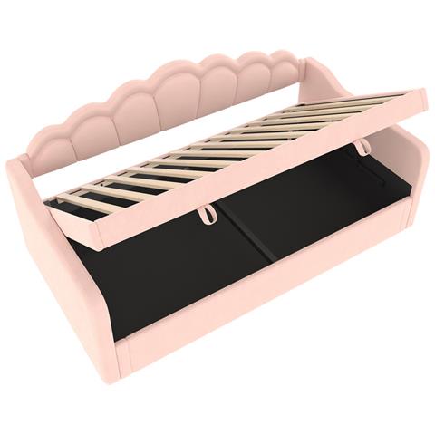 Letto Da Giorno 90x200cm, Divano Letto, Letto Idraulico, Con Contenitore, Striscia Led Cambia Colore, Letto Singolo (senza Materasso), Velluto, Rosa - Foto 2