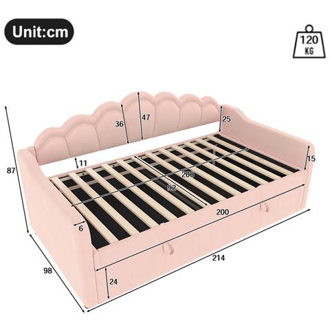 Letto Da Giorno 90x200cm, Divano Letto, Letto Idraulico, Con Contenitore, Striscia Led Cambia Colore, Letto Singolo (senza Materasso), Velluto, Rosa - Foto 4