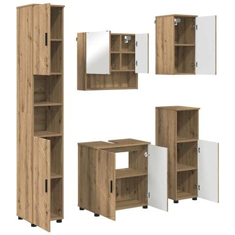 Set di mobili per il bagno con porta 5 pcs rovere artigianale - Foto 1