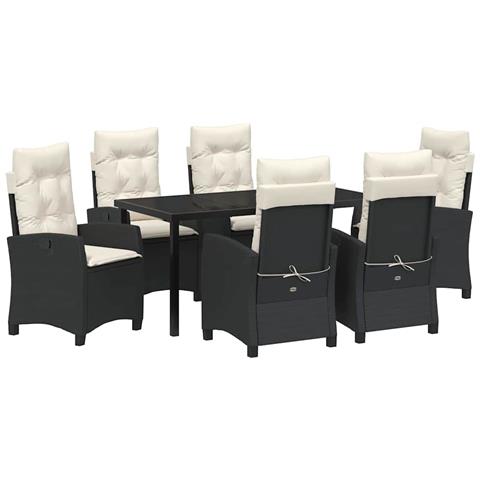 Set da Pranzo per Giardino 7 pcs Nero polyrattan - Foto 1