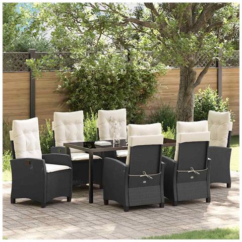 Set da Pranzo per Giardino 7 pcs Nero polyrattan - Foto 2