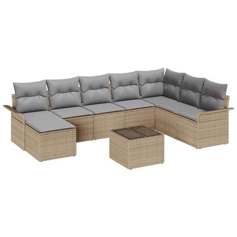 Set Divano da Giardino con cuscino 9 pcs Nero Poly Rattan - Foto 1