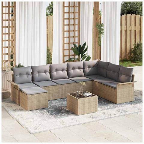 Set Divano da Giardino con cuscino 9 pcs Nero Poly Rattan - Foto 2