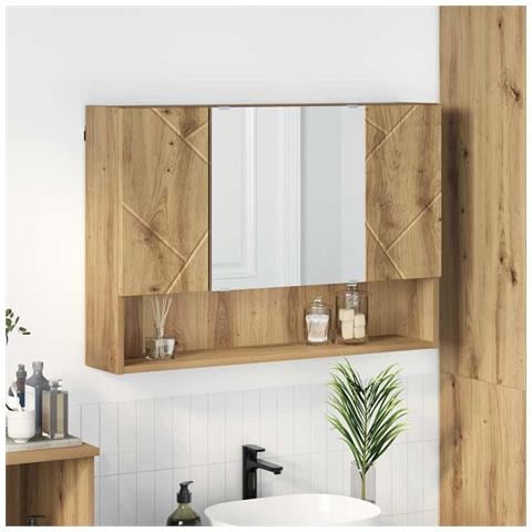 Mobiletto per specchio da bagno con porta rovere artigianale - Foto 2