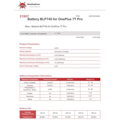 Oem Batteria Testata Ricambio Pari Originale Blp745 Per Oneplus 7t Pro - Foto 2