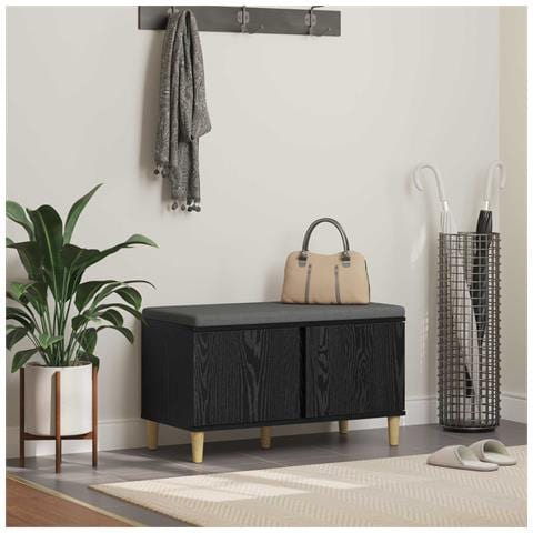 Panca per ingresso con cuscino Rovere Nero 80 x 38 x 46 cm - Foto 2