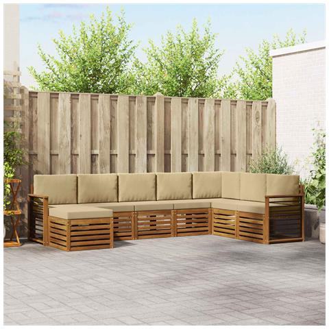 Set divani 8 pcs Naturale e Beige Legno di Acacia Massello - Foto 2
