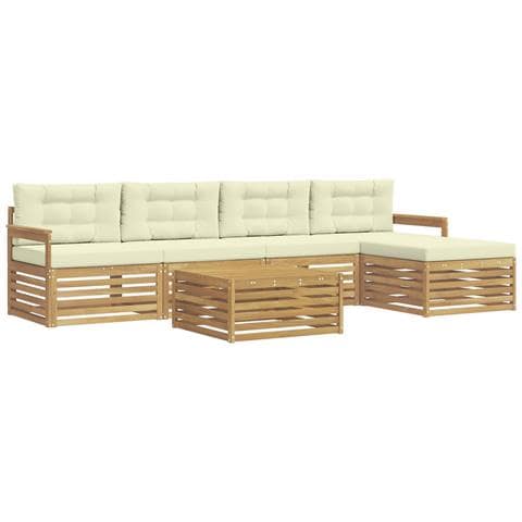 Set di divani da esterno 7 pcs Bianco e Crema Poliestere - Foto 1