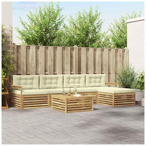 Set di divani da esterno 7 pcs Bianco e Crema Poliestere - Foto 2