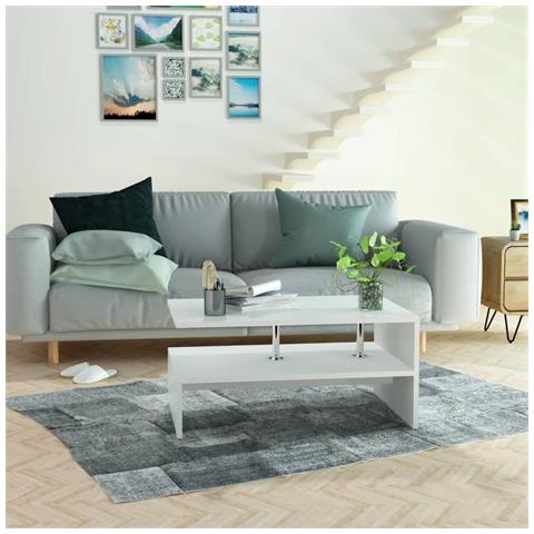 Tavolino da Salotto in Legno Multistrato 90x59x42 cm Bianco - Foto 5