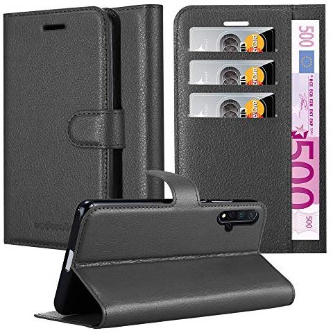 Custodia Compatibile Con Huawei Nova 5 / 5 Pro In Nero Carbone - Coperchio Protettiva Con Chiusura Magnetica, Funzione Stand E Tasca Per Le Carte - Foto 1