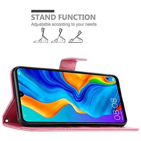 Custodia Compatibile Con Huawei P30 Lite In Rosa Fiore - Coperchio Protettivo In Design Floreale Con Chiusura Magnetica, Funzione Stand E Slot Per Carte - Foto 2