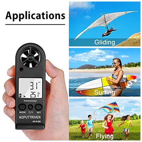 Speed Meter Digital Vento Dellanemometro Tenuto In Mano Per La Misurazione Della Velocit Del Vento Temperatura E Max Media Corrente Alta Precisione Di Misurazione Per Windsurf Vela Pesca Attivit-ap-816b (nero) - Foto 4