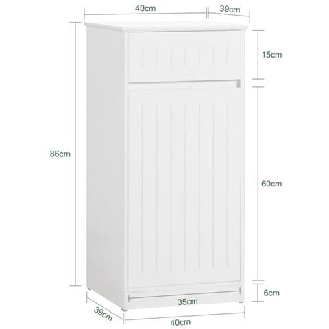 Mobile Lavanderia Con Cesto Portabiancheria Apribile, Cesto Portabiancheria Con Un Cassetto, Mobiletto Bagno Bianco 40x39x86cm Bzr110-w - Foto 2