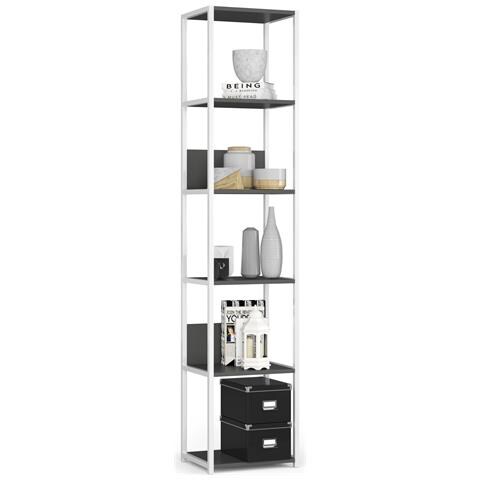 Scaffale stile loft con ripiani in legno, 6 ripiani, 40x32x192 cm, Colore Bianco e Grigio - Foto 1