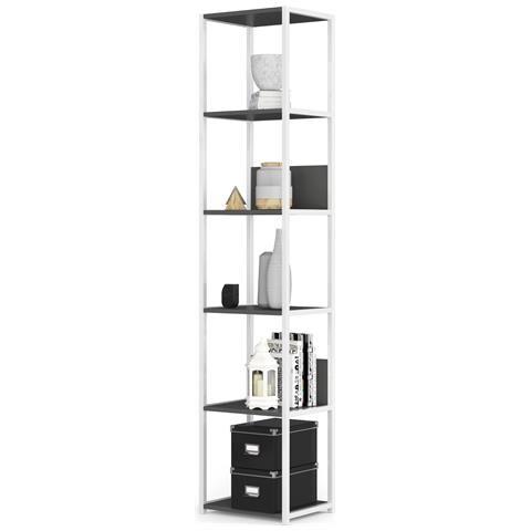 Scaffale stile loft con ripiani in legno, 6 ripiani, 40x32x192 cm, Colore Bianco e Grigio - Foto 2