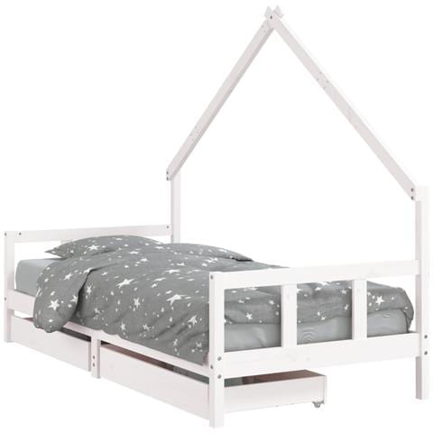 Giroletto Bambini con Cassetti Bianco 90x200cm Massello di Pino - Foto 1