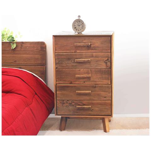 Cassettiera Con 5 Cassetti In Legno Di Pino 60x40xh100 Cm Wood - Foto 7