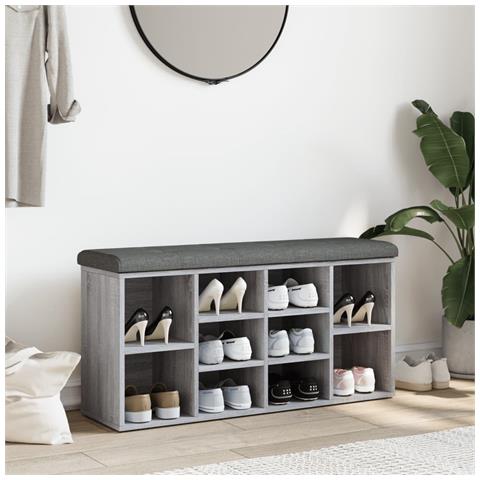 Panca Porta Scarpe Grigio Sonoma 102x32x50 Cm Legno Multistrato - Foto 3