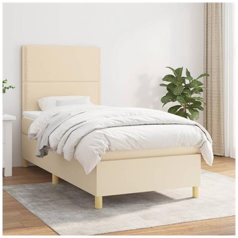 Giroletto A Molle Con Materasso Crema 90x190 Cm In Tessuto - Foto 6
