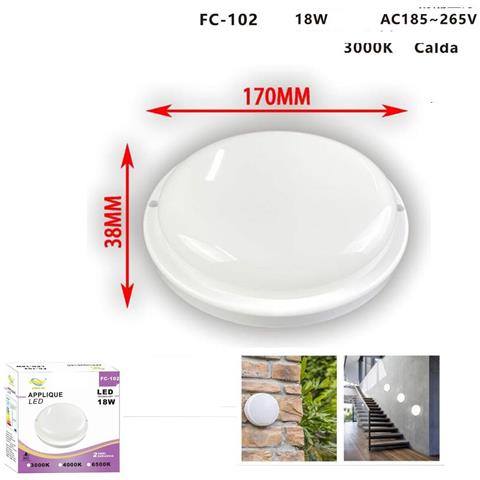 Plafoniera Applique Led Soffitto Ip65 18w Luce Bianco Caldo 3000k Fc-102 - Foto 2