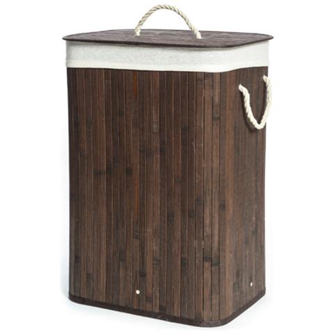 Cesta Portabiancheria Con Coperchio Contenitore Multiuso Bamboo Tinta Unita Cesta Marrone - Foto 1