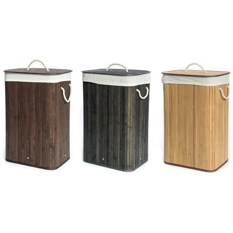 Cesta Portabiancheria Con Coperchio Contenitore Multiuso Bamboo Tinta Unita Cesta Marrone - Foto 3