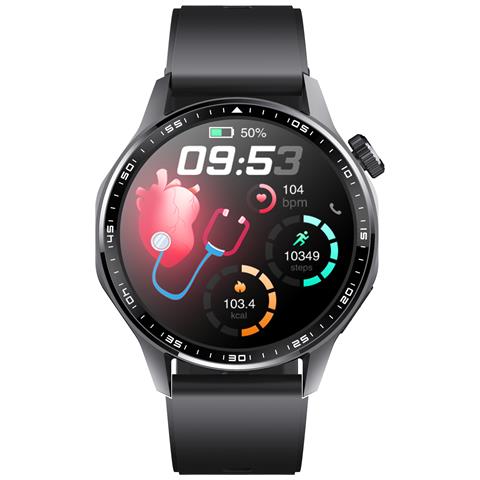 Smartwatch Con Ecg, Cardiofrequenzimetro, Pressione Sanguigna E Contapassi Black Silicone Strap - Foto 2