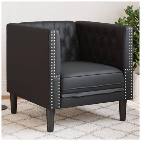 Poltrona Chesterfield Nera In Similpelle - Foto 1