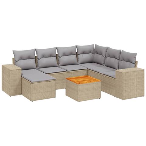 Set Divano Da Giardino 8 Pz Con Cuscini Beige In Polyrattan - Foto 2