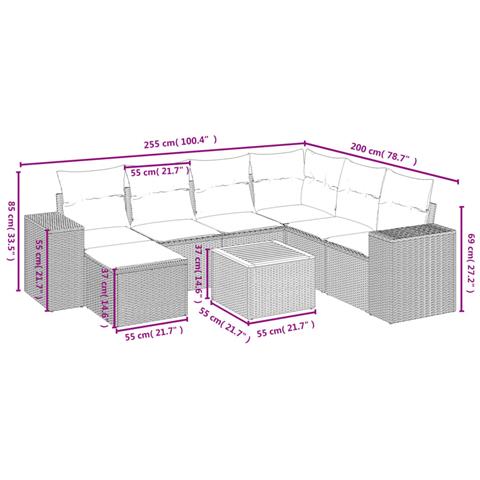 Set Divano Da Giardino 8 Pz Con Cuscini Beige In Polyrattan - Foto 3